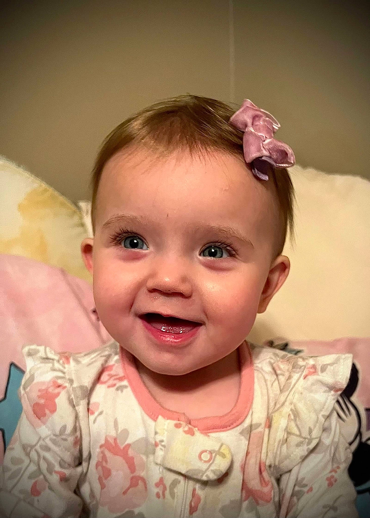 Ava is registered to the contest to win money with this photo: baby, baby_toddler_clothing, cheek, chin, dress, eyebrow, eyelash, face, facial_expression, forehead, happy, head, iris, joy, lip, mouth, nose, person, pink, skin