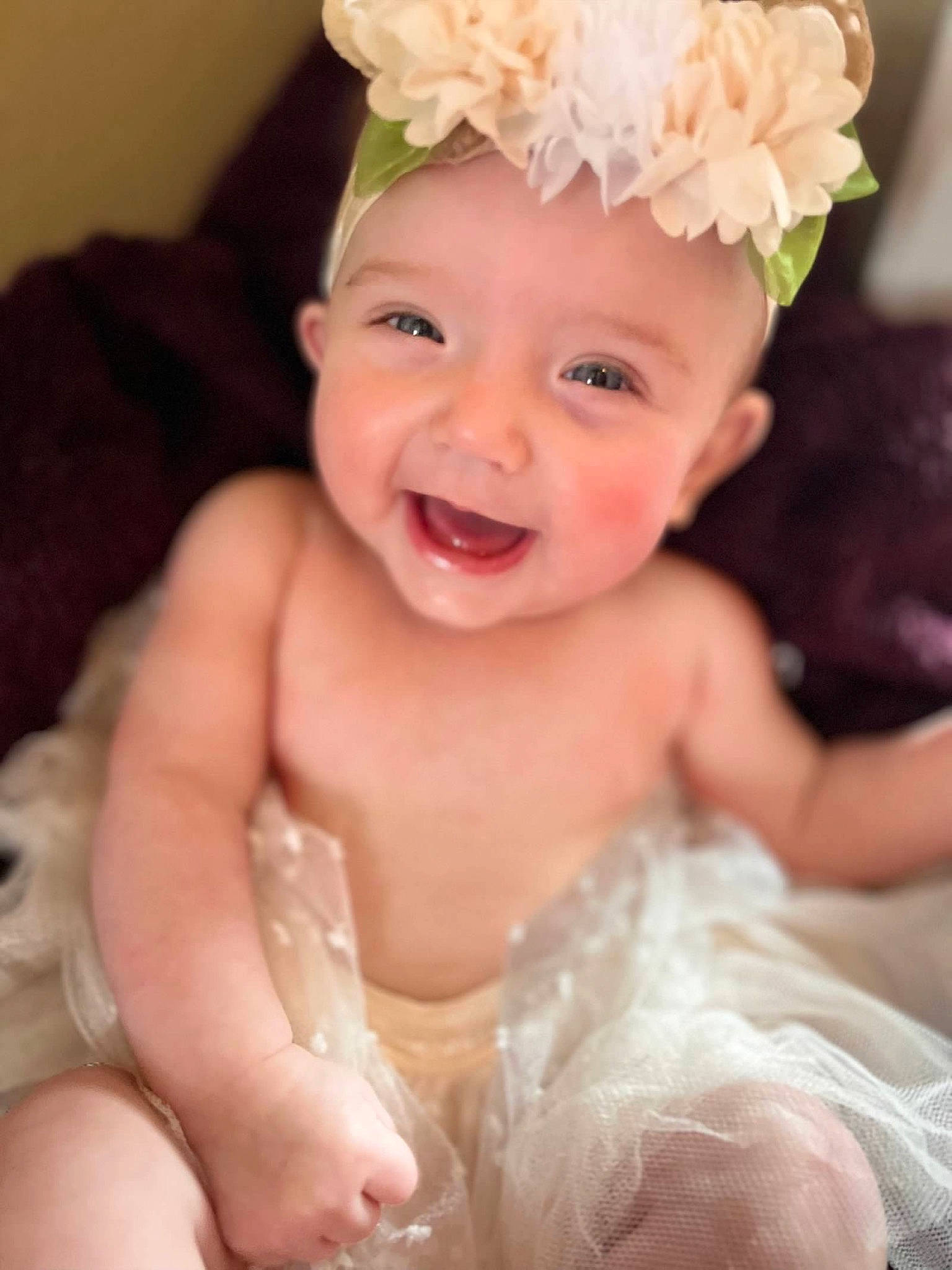 Ava joined the competition — help win amazing prizes! baby, baby_toddler_clothing, beauty, child, embellishment, finger, flash_photography, flower, happy, head, headband, headgear, headpiece, headwear, jewellery, person, petal, pink, skin, smile