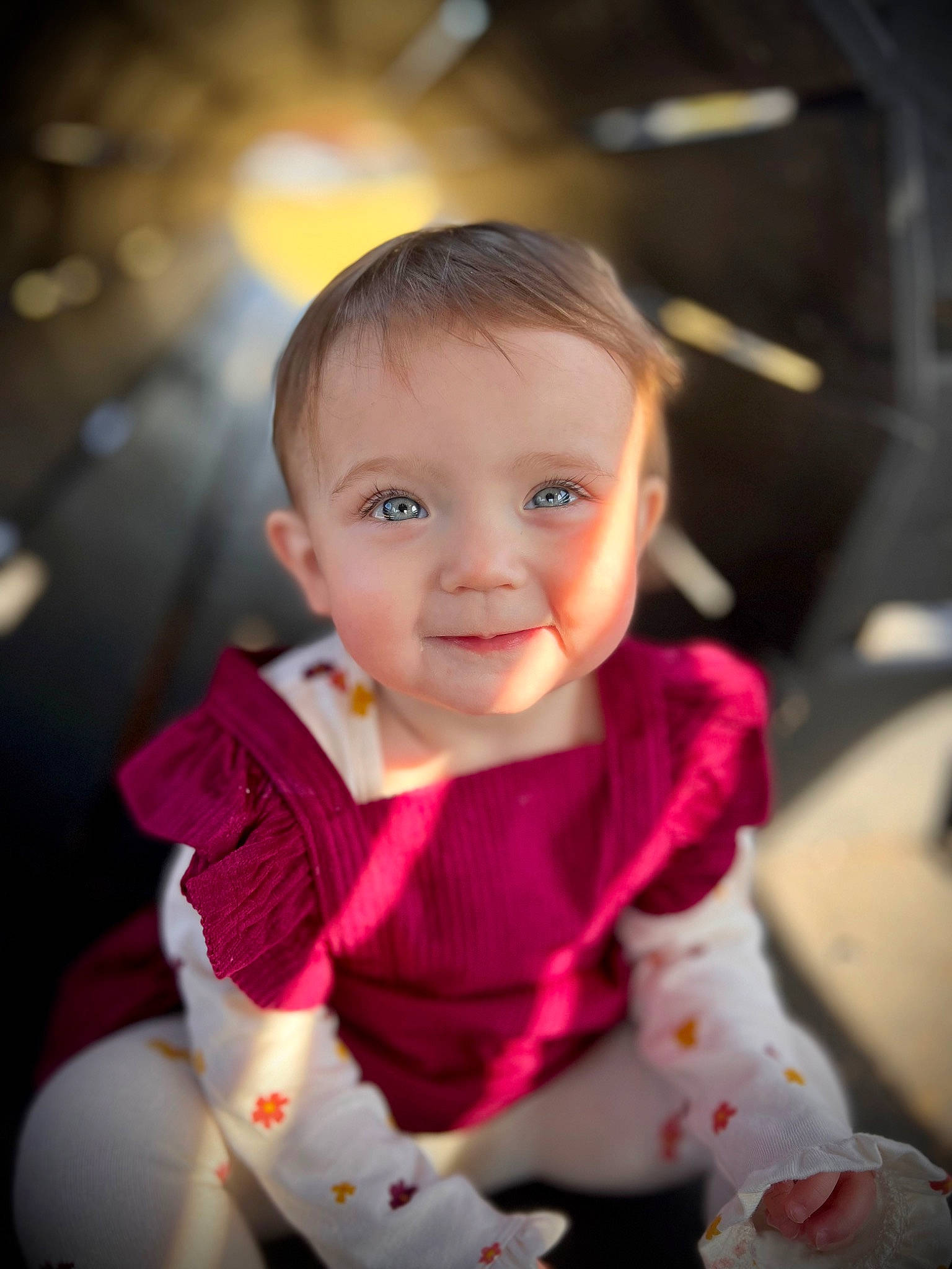 Ava joined the competition — help win amazing prizes! baby, baby_products, baby_toddler_clothing, cheek, child, eye, flash_photography, fun, happy, head, iris, lip, magenta, person, portrait_photography, sitting, skin, sleeve, smile, toddler