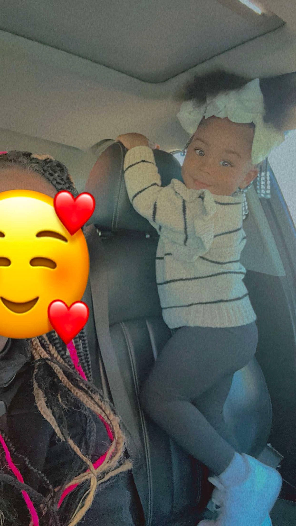 Anova is registered to the contest to win money with this photo: automotive_design, automotive_exterior, car, car_seat, car_seat_cover, comfort, cool, family_car, finger, fun, gesture, happy, head_restraint, human_leg, leg, motor_vehicle, person, pink, thigh, toddler