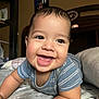Roberto joined the competition — help win amazing prizes! baby, child, smiling, tummy, bed, onesie, striped_clothing, happy, indoors, face, skin, arm, furniture, blanket, expression, person, cute, young, portrait, infant