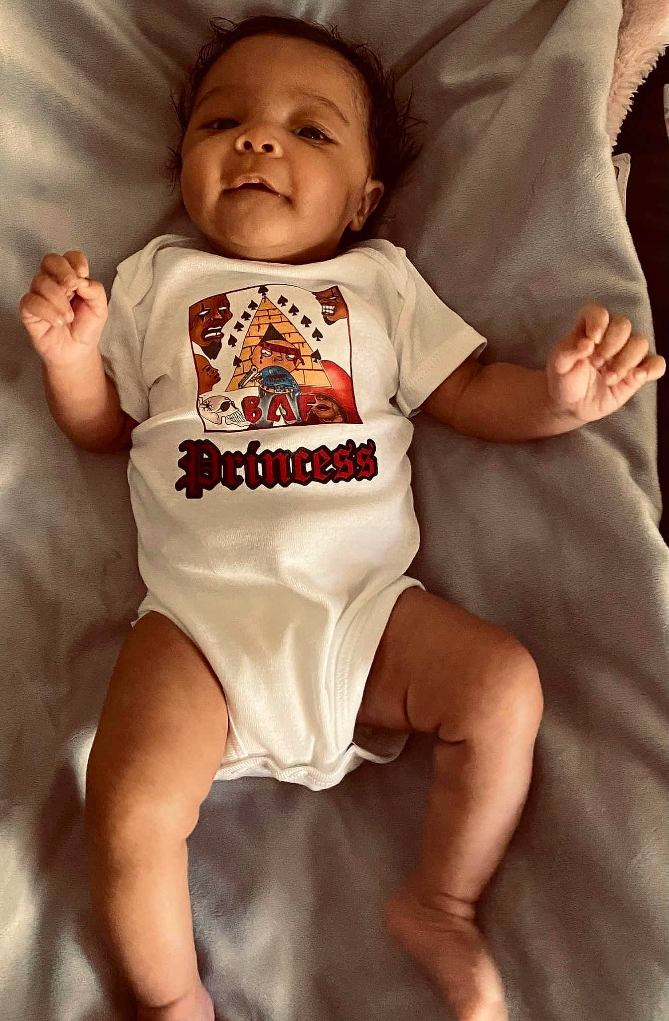 Princess joined the competition — help win amazing prizes! baby, baby_toddler_clothing, cheek, comfort, eye, gesture, happy, human_leg, joint, lip, muscle, neck, person, skin, sleeve, smile, stomach, t_shirt, thigh, toddler