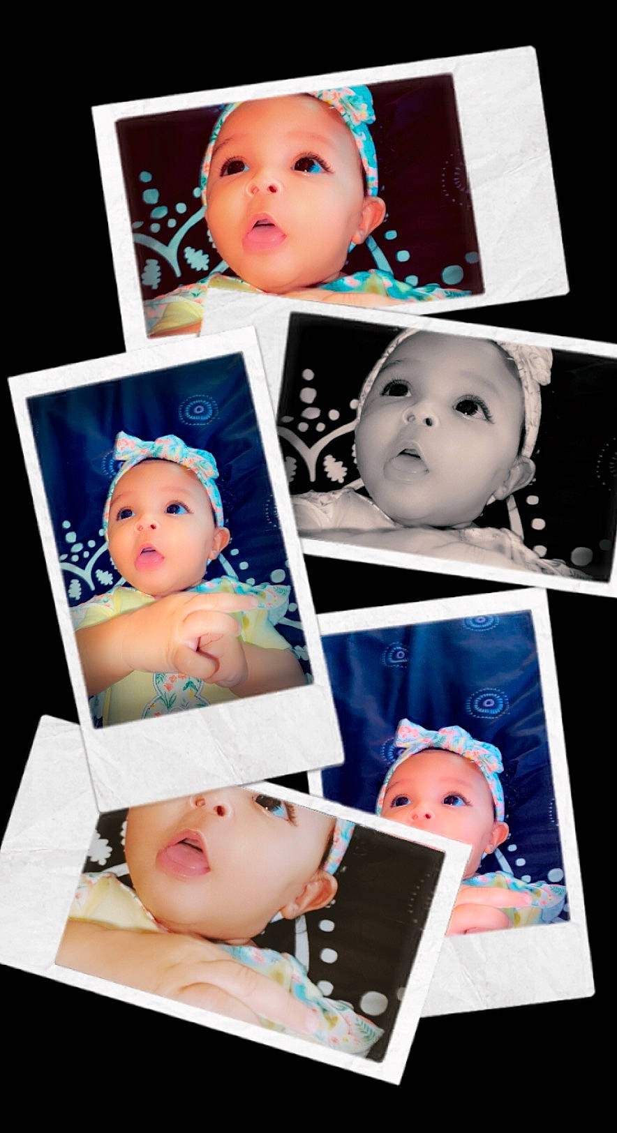 Princess is registered to the contest to win money with this photo: art, baby, blue, cheek, child, chin, collage, eye, eyebrow, eyelash, facial_expression, flash_photography, happy, headwear, material_property, organ, person, photograph, product, surprise