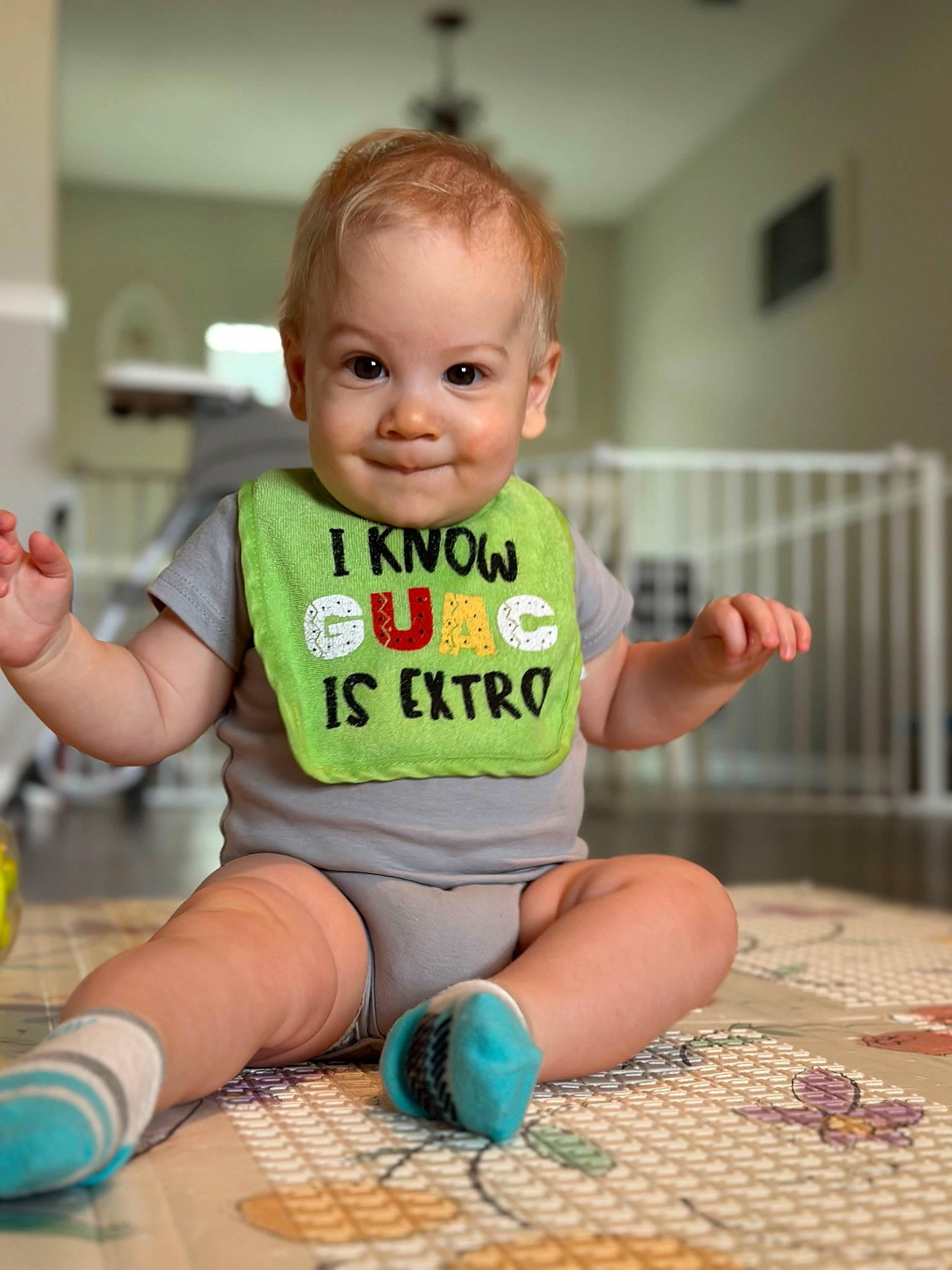 Hunter joined the competition — help win amazing prizes! baby, baby_toddler_clothing, cheek, child, eye, finger, floor, flooring, foot, happy, human_leg, iris, joy, knee, person, skin, sleeve, smile, thigh, thumb