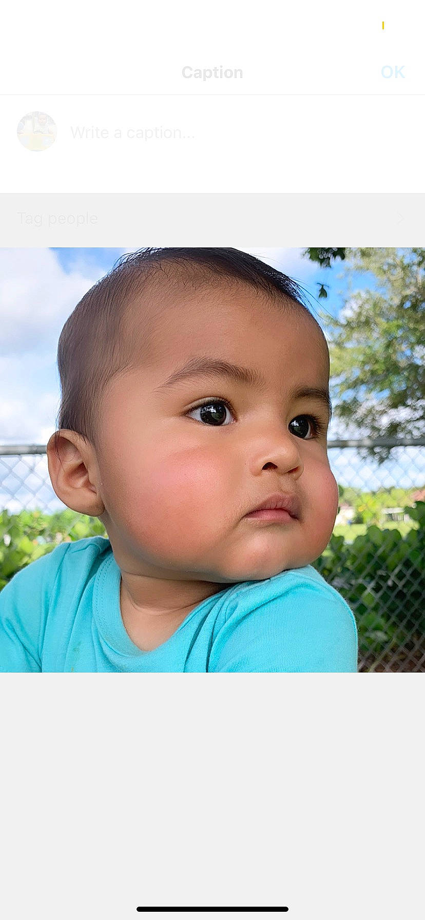 James is registered to the contest to win money with this photo: baby, baby_toddler_clothing, black_hair, cheek, child, eyebrow, eyelash, flash_photography, forehead, grass, happy, iris, lip, nose, person, plant, sky, sleeve, t_shirt, toddler