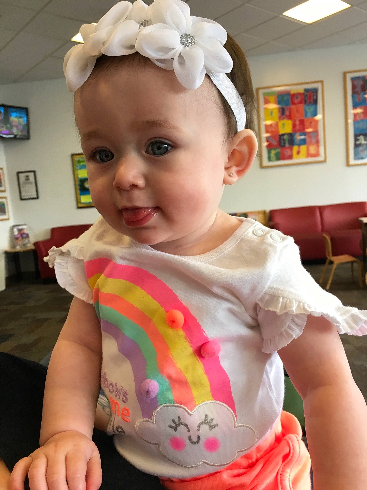 Taytum is registered to the contest to win money with this photo: baby, baby_products, baby_toddler_clothing, child, fashion_accessory, hair_accessory, head, headband, headgear, person, pink, play, skin, toddler