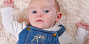 Milann participe au concours pour gagner de l'argent avec cette photo : baby, child, closeup, cute, denim_overalls, eyes, face, fluffy_rug, hands_up, indoor, infant, laying_down, newborn, panda_embroidery, person, portrait, skin, soft_texture, white_shirt, young_child