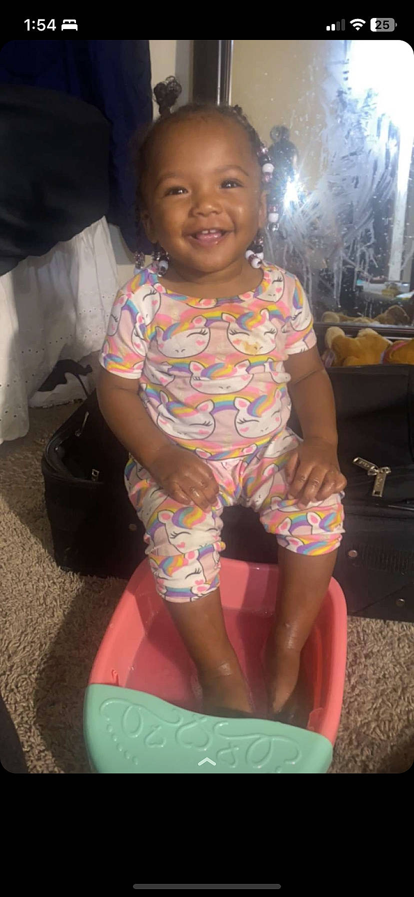 Princess Rosa joined the competition — help win amazing prizes! baby, baby_toddler_clothing, cheek, child, fun, happy, head, human_leg, joy, knee, lap, luggage_and_bags, person, pink, shorts, sitting, sleeve, smile, t_shirt, thigh