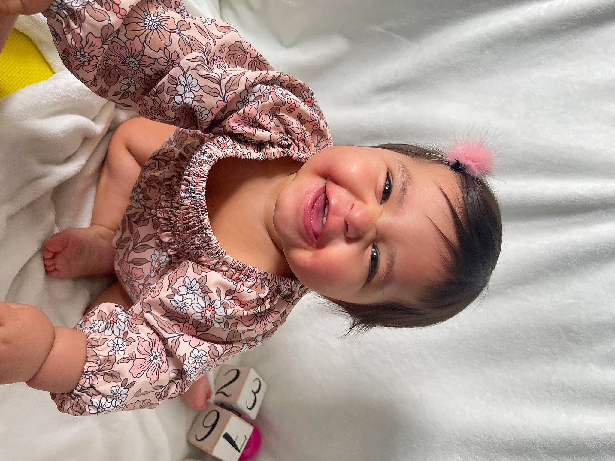 Vivienne is registered to the contest to win money with this photo: child, elbow, eye, eyelash, flash_photography, fun, gesture, hand, happy, joy, lip, nail, neck, nose, pattern, person, pink, skin, smile, thumb