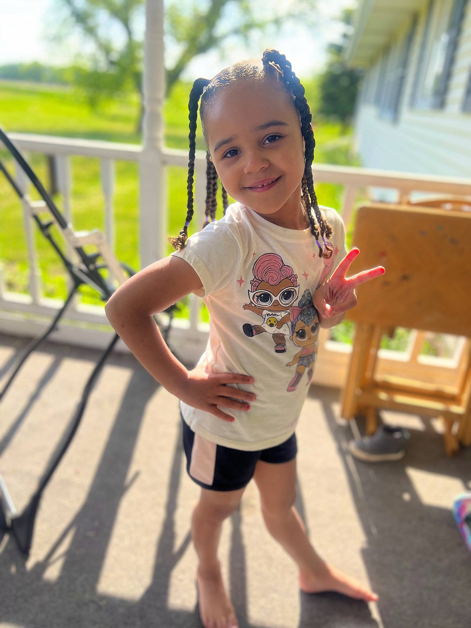 Akiyah joined the competition — help win amazing prizes! box, child, city, fun, grass, happy, human_leg, joy, leisure, outdoor_play_equipment, person, play, playground, recreation, shipping_box, shorts, sky, smile, swing, thigh