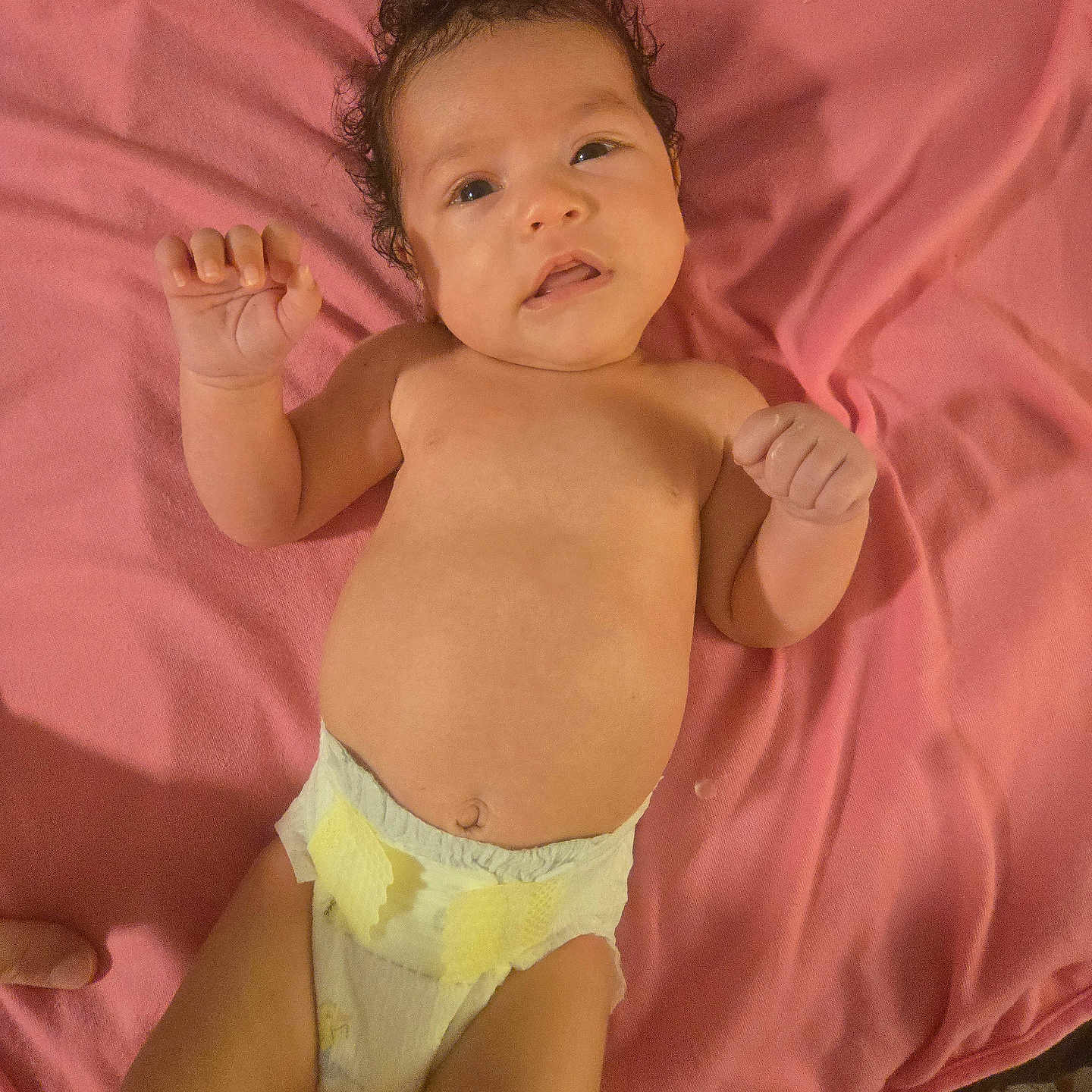 Anastasia is registered to the contest to win money with this photo: baby, bed, bedroom, blanket, bodypart, clothing, diaper, face, finger, furniture, hand, head, indoors, newborn, person, photography, portrait, room, shorts, standing