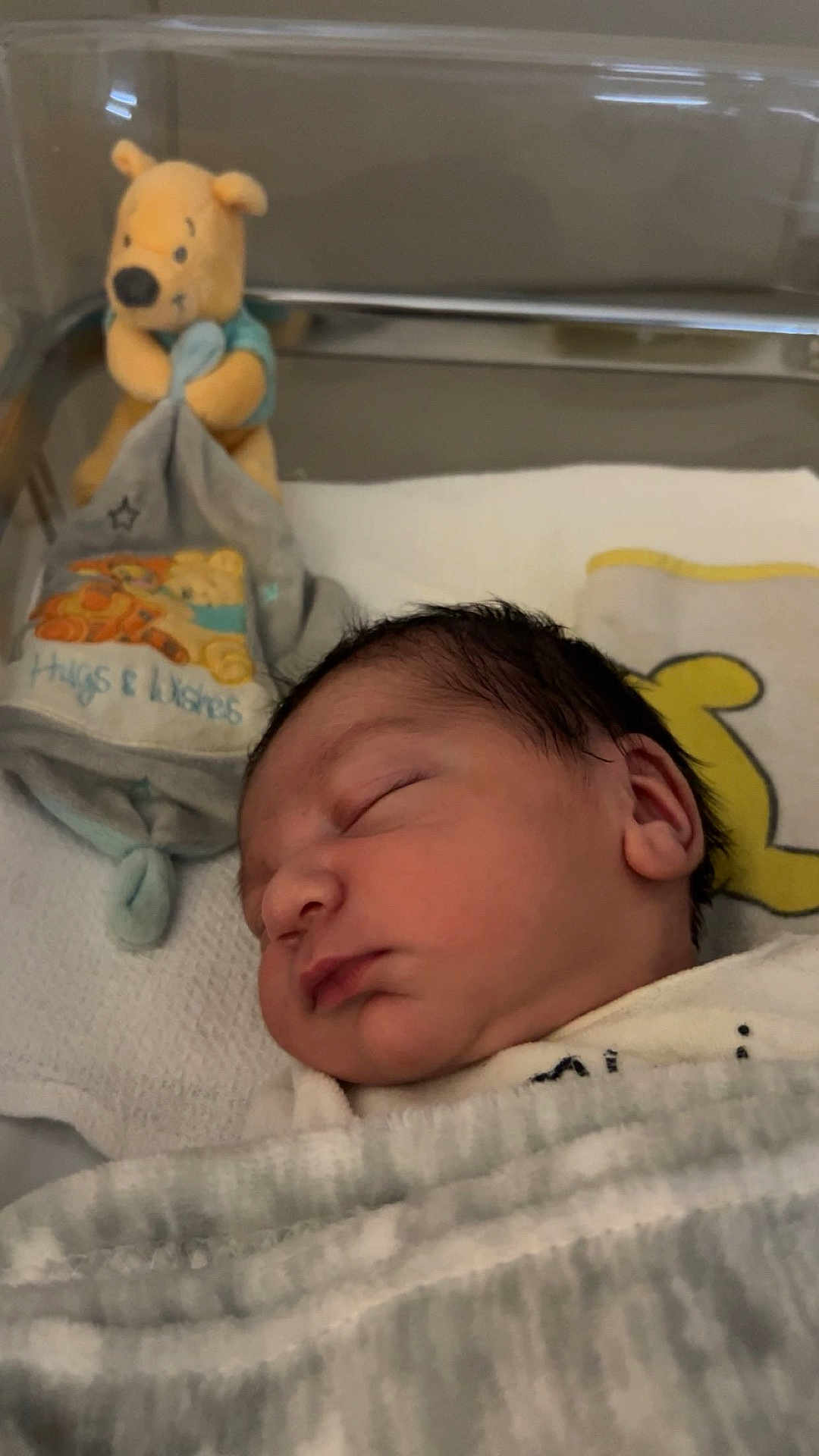 Kayss a rejoint le concours — aidez-le/la à gagner de superbes lots ! newborn, baby, sleeping, blanket, plush_toy, winnie_the_pooh, nursery, infant, cozy, soft, child, cute, face, peaceful, indoors, bed, comfort, teddy_bear, resting, young