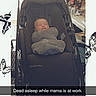 Jasper joined the competition — help win amazing prizes! baby, stroller, sleeping, infant, black, butterfly, text_overlay, backpack, table, indoor, clothing, peaceful, resting, cozy, person, photography, blanket, baby_carrier, child, decor