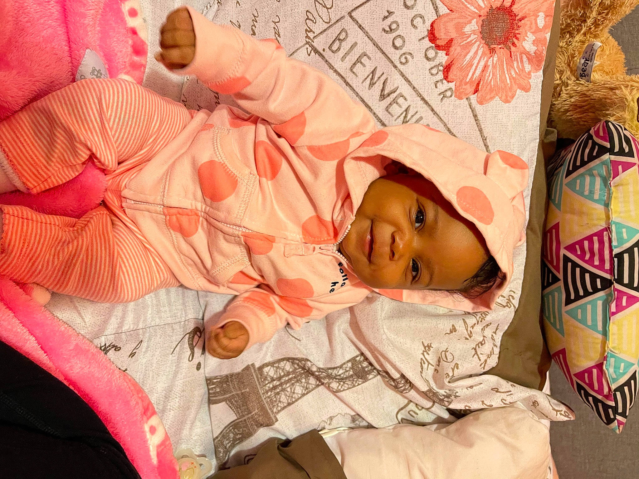 Ja Liyah joined the competition — help win amazing prizes! baby, baby_products, baby_toddler_clothing, bedding, bedtime, cheek, child, comfort, facial_expression, happy, human, linens, mammal, nap, pattern, peach, person, pink, room, skin