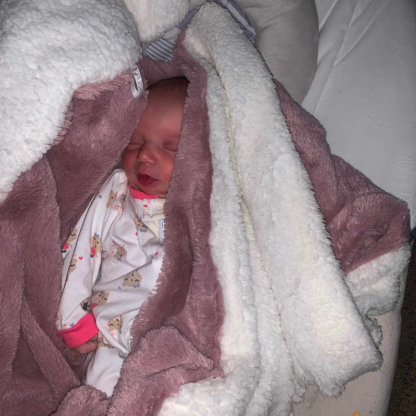 Kamari is registered to the contest to win money with this photo: baby, bed, blanket, car, couch, cradle, crib, cushion, face, furniture, head, homedecor, infantbed, newborn, person, photography, portrait, quilt, sleeping, towel