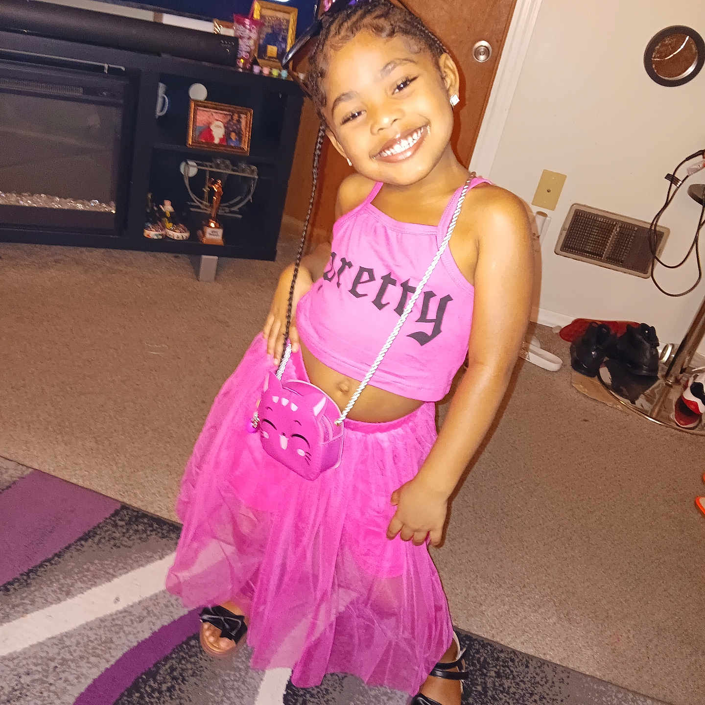 Honess joined the competition — help win amazing prizes! child, clothing, computerhardware, dress, electronics, face, female, footwear, girl, hardware, head, monitor, person, photography, portrait, purple, sandal, screen, skirt, tv