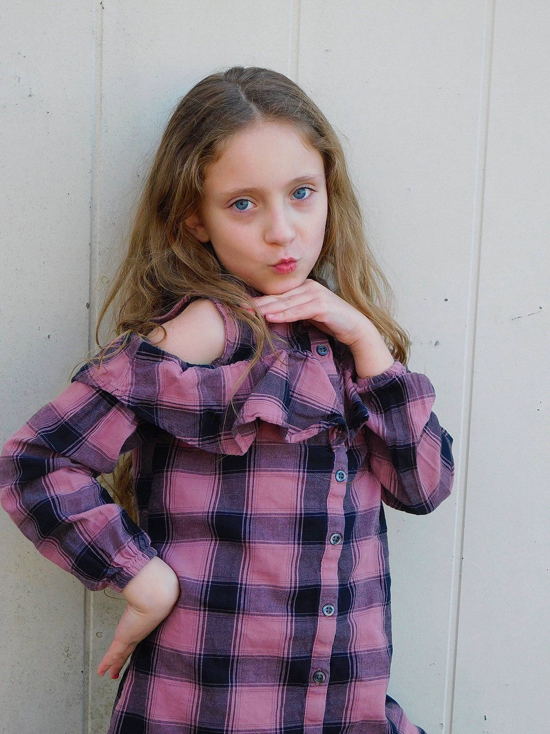 Lexy joined the competition — help win amazing prizes! beauty, blond, brown_hair, cheek, clothing, design, eye, face, hair, hairstyle, head, lip, long_hair, pattern, person, pink, plaid, purple, shoulder, skin