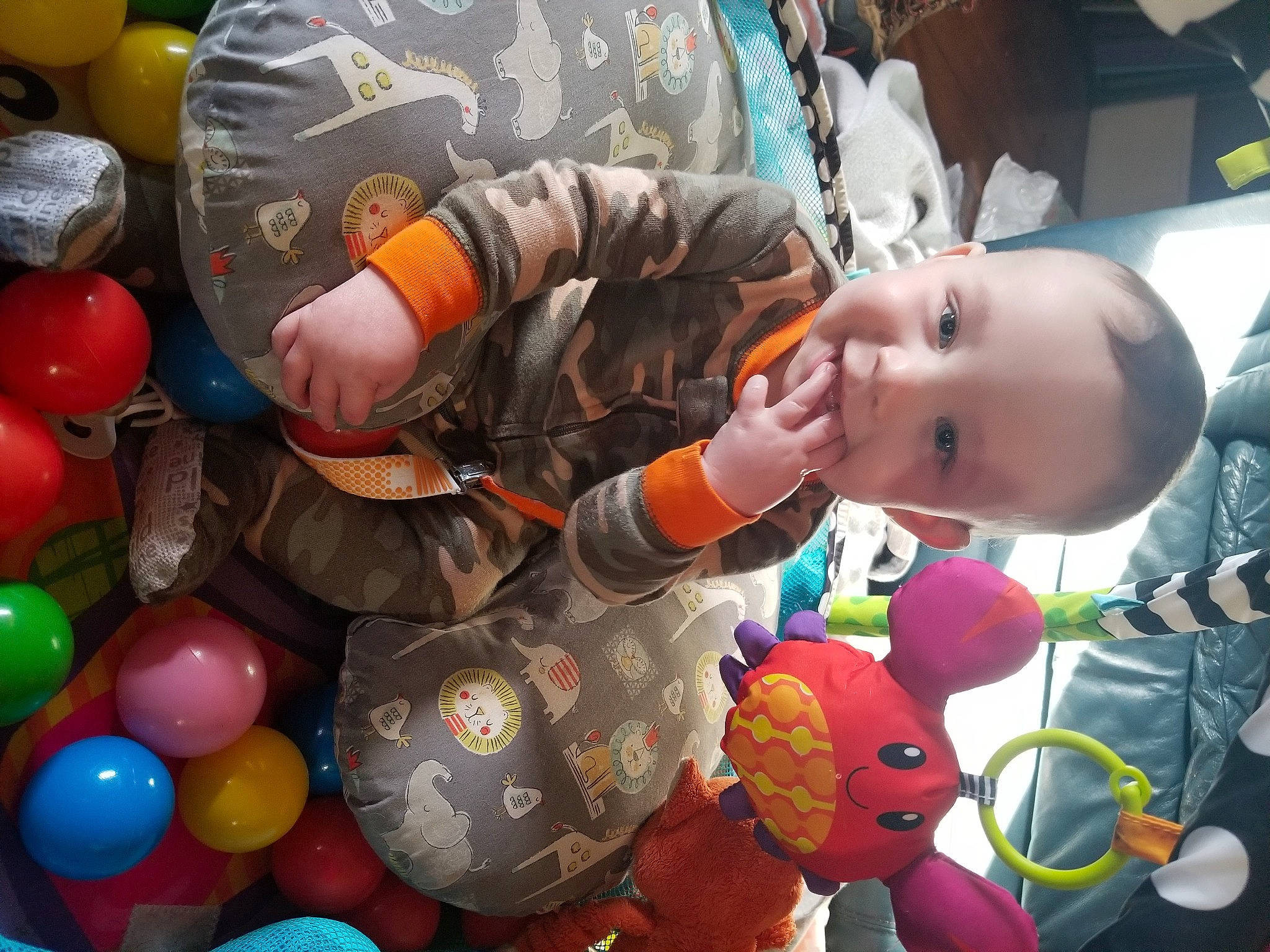 Dax is registered to the contest to win money with this photo: baby, baby_playing_with_toys, baby_products, baby_toddler_clothing, baby_toys, ball, ball_pit, child, inflatable, party_supply, person, play, plush, toddler, toy