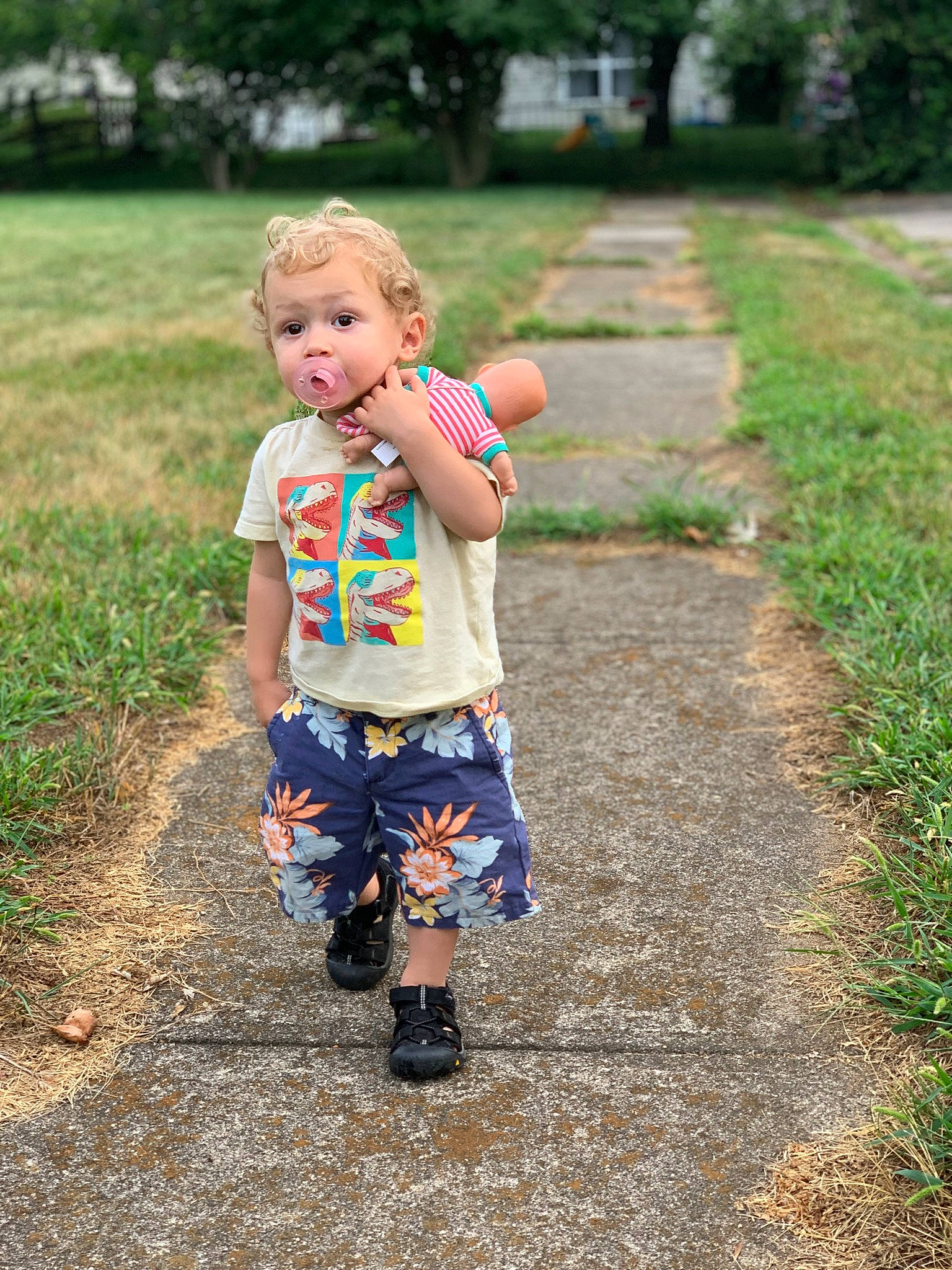 Oliver is registered to the contest to win money with this photo: asphalt, baby, baby_toddler_clothing, botany, grass, grass_family, happy, leaf, leisure, people, people_in_nature, person, plant, recreation, smile, sneakers, summer, sunlight, surprise, toddler