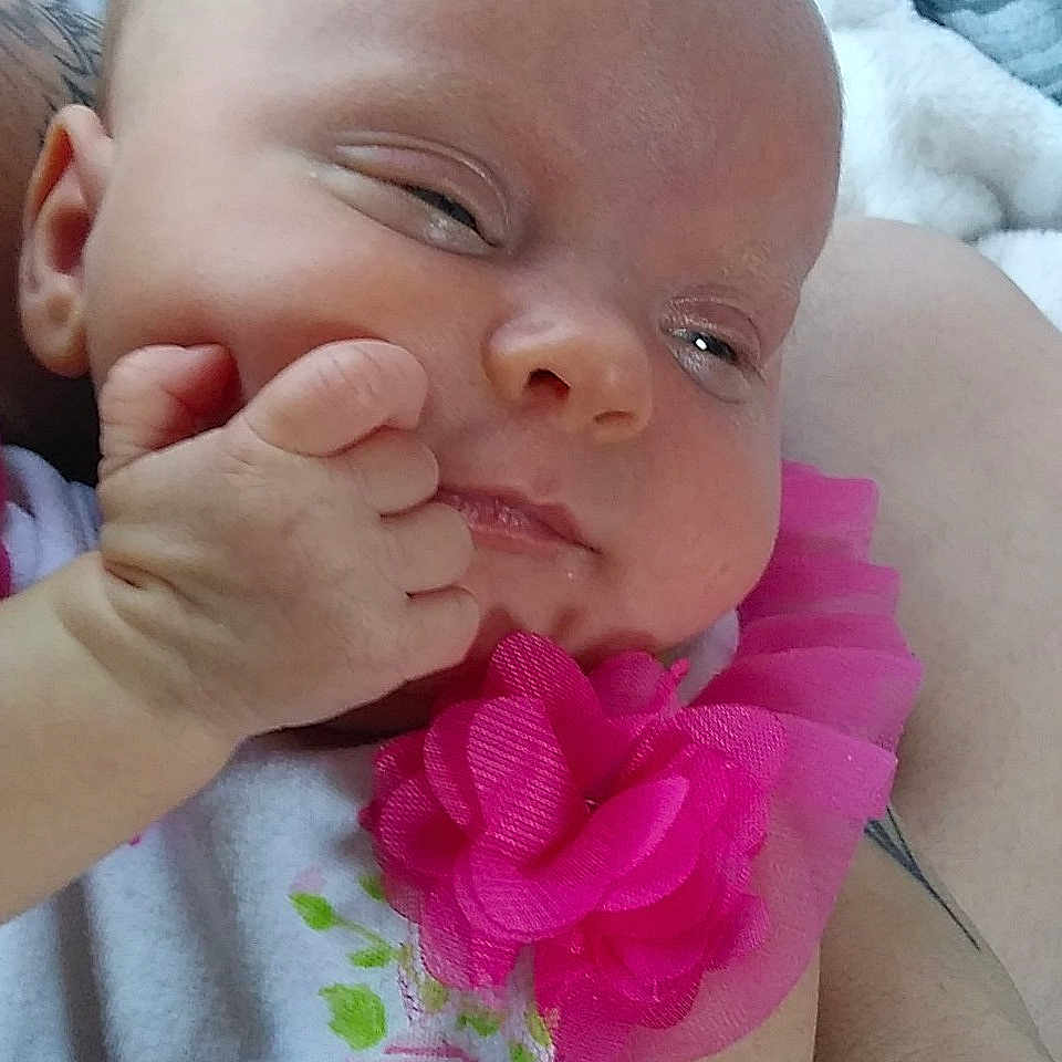 Daisy-mae joined the competition — help win amazing prizes! baby, cheek, child, close_up, eye, face, facial_expression, finger, forehead, hand, head, lip, mouth, nose, pink, skin, smile, toddler