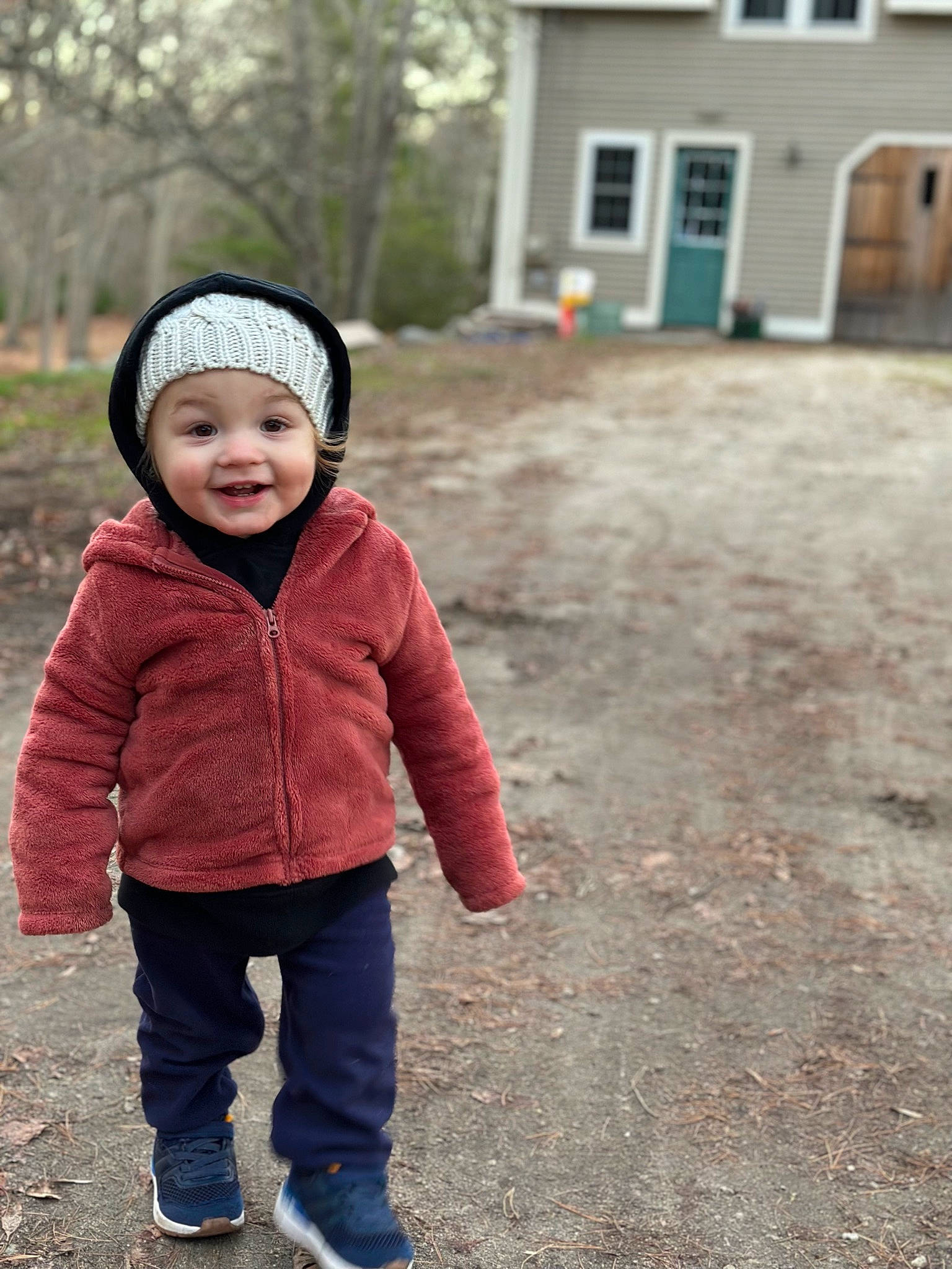 Eli joined the competition — help win amazing prizes! asphalt, cap, child, door, eye, freezing, fun, grass, happy, headwear, joy, landscape, outerwear, people_in_nature, person, plant, recreation, road_surface, smile, toddler
