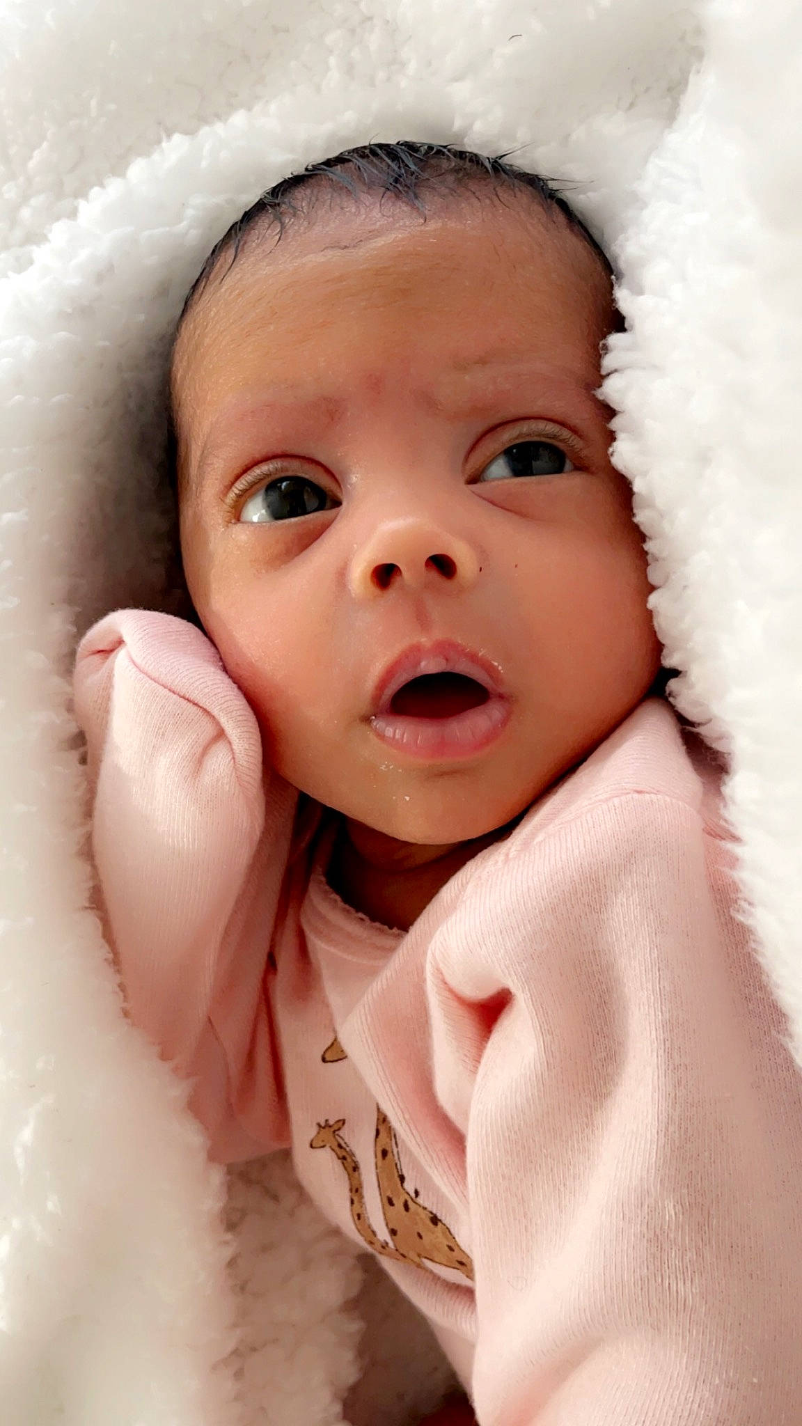 Skylar joined the competition — help win amazing prizes! baby, baby_toddler_clothing, cheek, child, chin, close_up, comfort, eye, eyebrow, eyelash, flash_photography, gesture, happy, iris, lip, nose, person, pink, skin, sleeve