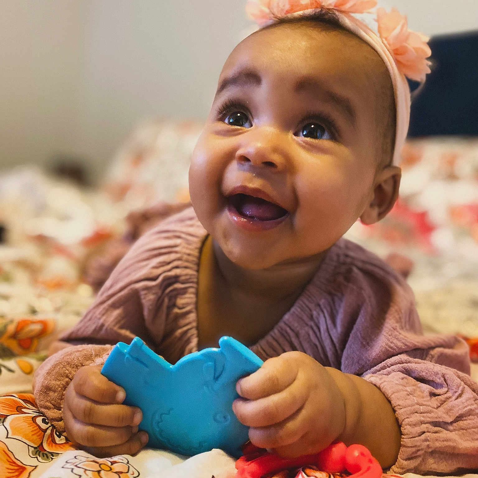 Josephine joined the competition — help win amazing prizes! accessories, baby, babylaughing, bed, biting, bodypart, bracelet, couch, face, finger, furniture, hand, happy, head, headband, jewelry, laughing, necklace, newborn, person