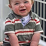 baby, child, infant, smiling, sitting, striped_shirt, polo_shirt, white_socks, wooden_bench, outdoor, fence, cute, face, hands, legs, blue_eyes, short_hair, skin, expression, portrait