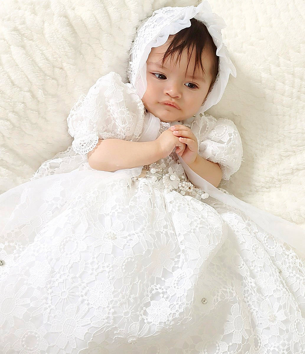 Aubrey joined the competition — help win amazing prizes! baby_toddler_clothing, bridal_accessory, bridal_clothing, bridal_party_dress, dress, embellishment, eye, eyelash, flash_photography, gown, happy, head, headgear, headpiece, iris, one_piece_garment, person, pink, skin, sleeve