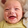 baby, blanket, camper_van, child, close_up, clothing, cute, expression, face, happy, head, indoors, infant, portrait, skin, smiling, soft_toy, teddy_bear, trees, yellow_shirt