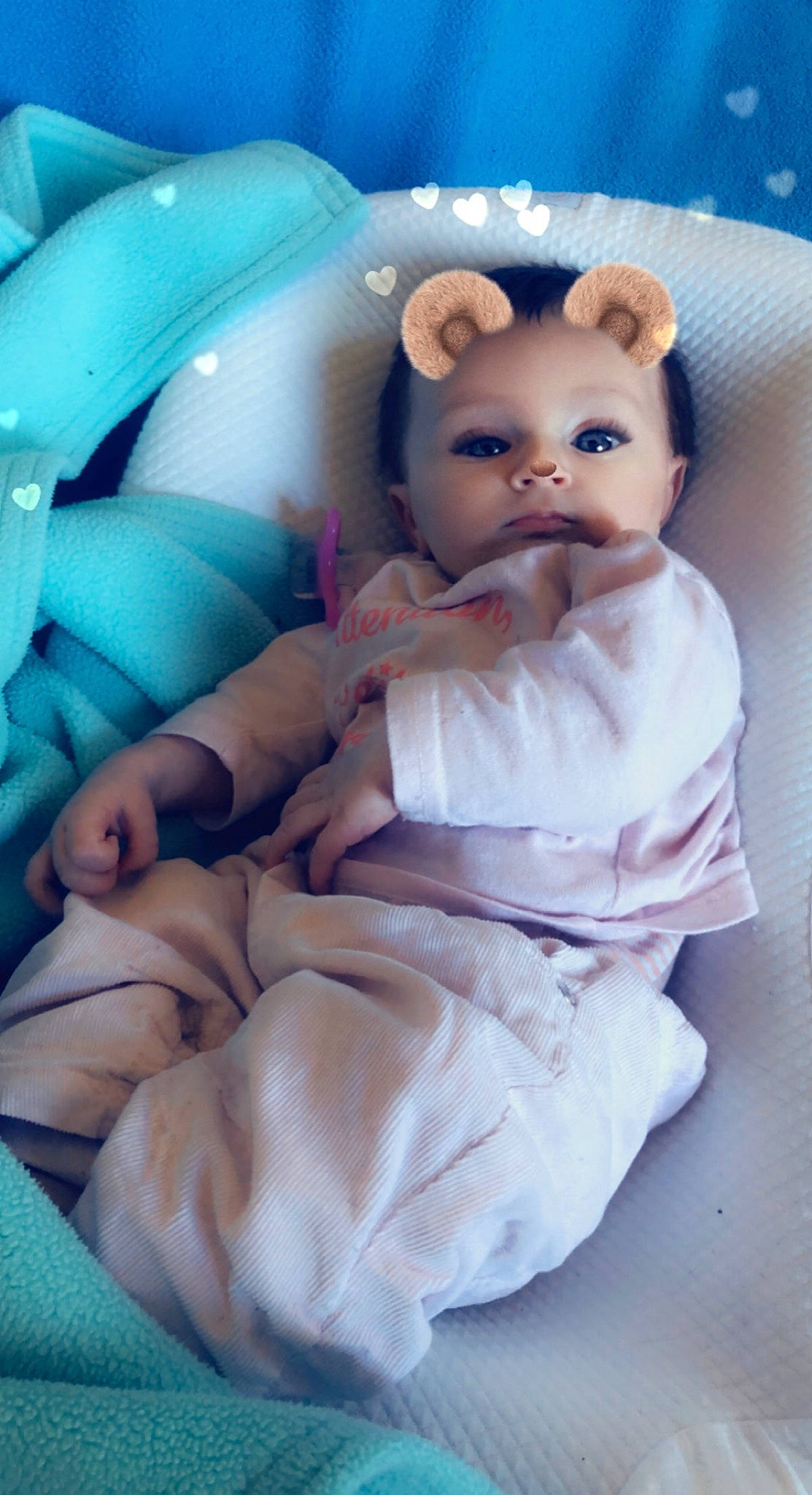 Luna participe au concours pour gagner de l'argent avec cette photo : baby_toddler_clothing, baby_toys, cheek, child, comfort, doll, eyelash, figurine, fur, linens, pattern, peach, person, pink, plush, stuffed_toy, teddy_bear, toy, whiskers