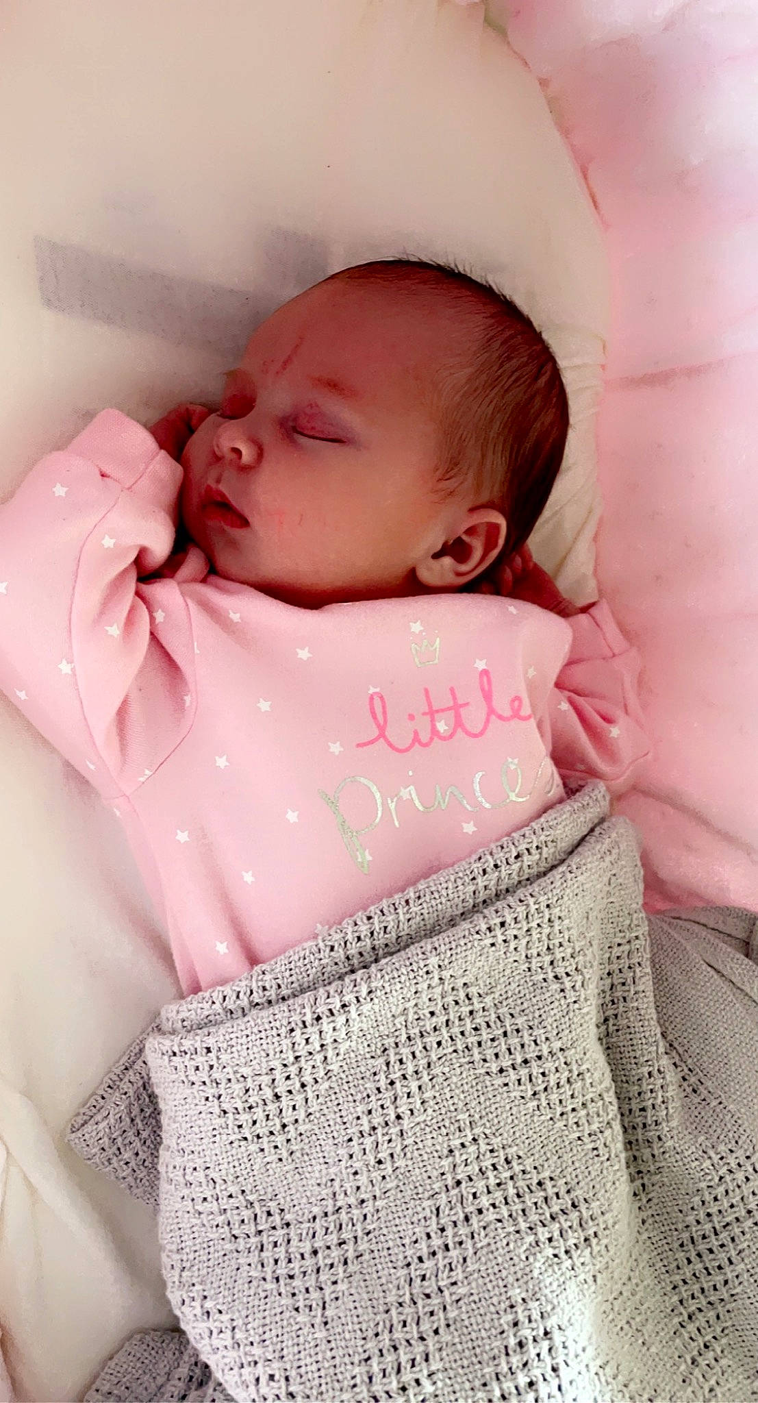 Daisy-may is registered to the contest to win money with this photo: baby, baby_products, baby_sleeping, baby_toddler_clothing, bedding, bedtime, cheek, child, chin, comfort, hand, linens, lip, neck, pattern, person, pink, skin, sleeve, textile