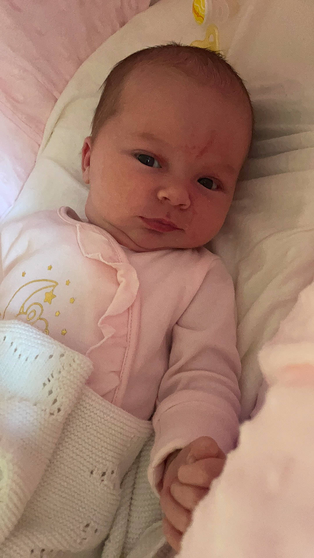 Daisy-may joined the competition — help win amazing prizes! baby, baby_sleeping, baby_toddler_clothing, bedding, cheek, child, comfort, face, linens, lip, nose, pattern, person, pink, sitting, skin, sleeve, smile, textile, thumb