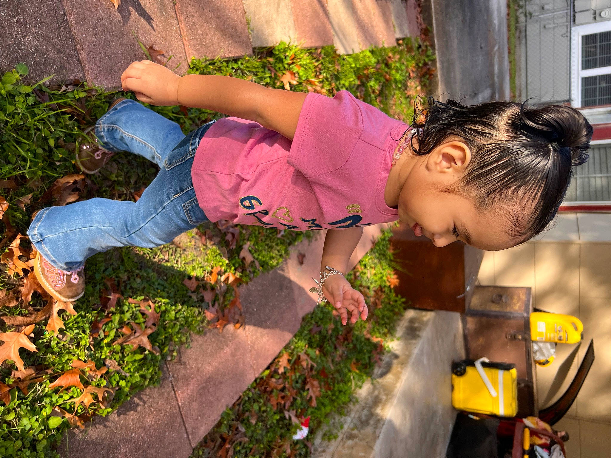Amelia joined the competition — help win amazing prizes! child, eyewear, flower, fun, garden, grass, happy, landscape, leisure, people_in_nature, person, personal_protective_equipment, plant, play, recreation, shrub, soil, t_shirt, toddler, tree