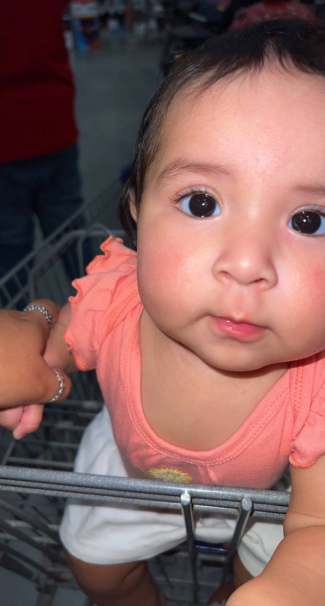 Amelia joined the competition — help win amazing prizes! baby_toddler_clothing, cheek, chin, ear, eye, eyebrow, eyelash, facial_expression, finger, forehead, gesture, hand, happy, iris, lip, mouth, neck, nose, person, pink