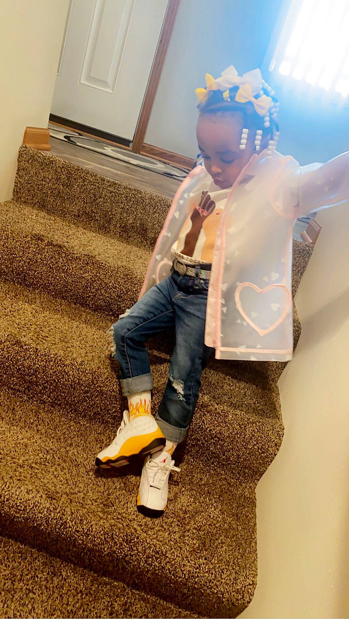 Raziyah joined the competition — help win amazing prizes! bag, denim, electric_blue, eyewear, fashion_accessory, fashion_design, floor, flooring, fur, human_leg, jeans, knee, lighting, luggage_and_bags, person, room, shoe, standing, sunglasses, textile