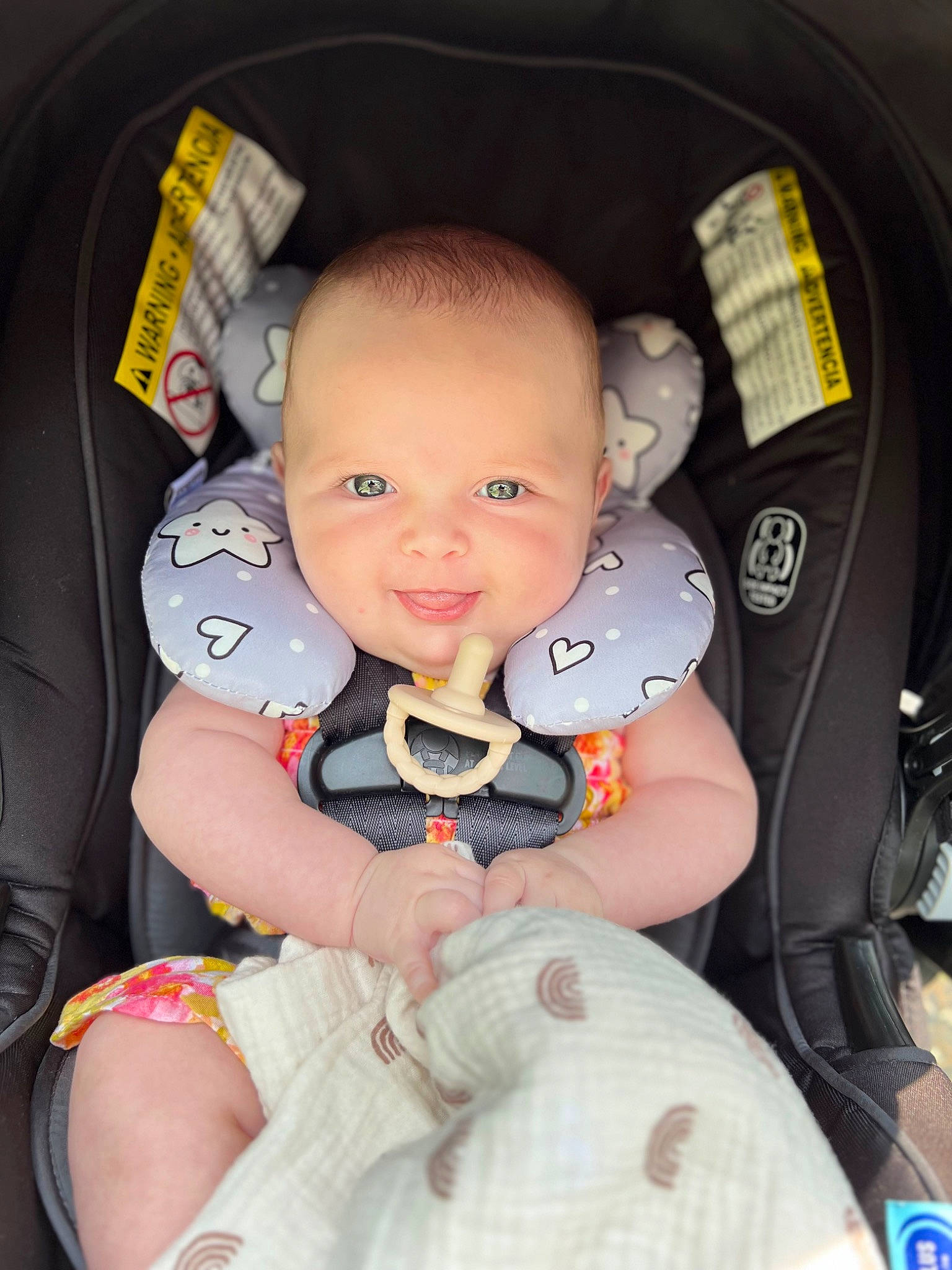 Adalyn is registered to the contest to win money with this photo: auto_part, automotive_design, baby, baby_carriage, baby_in_car_seat, baby_products, baby_toddler_clothing, car_seat, car_seat_cover, comfort, happy, head_restraint, lap, motor_vehicle, person, product, seat_belt, smile, steering_wheel, toddler