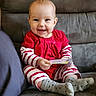 baby, babylaughing, clothing, couch, cushion, face, furniture, happy, head, homedecor, hosiery, laughing, pants, person, photography, portrait, sitting, smile, sock, text