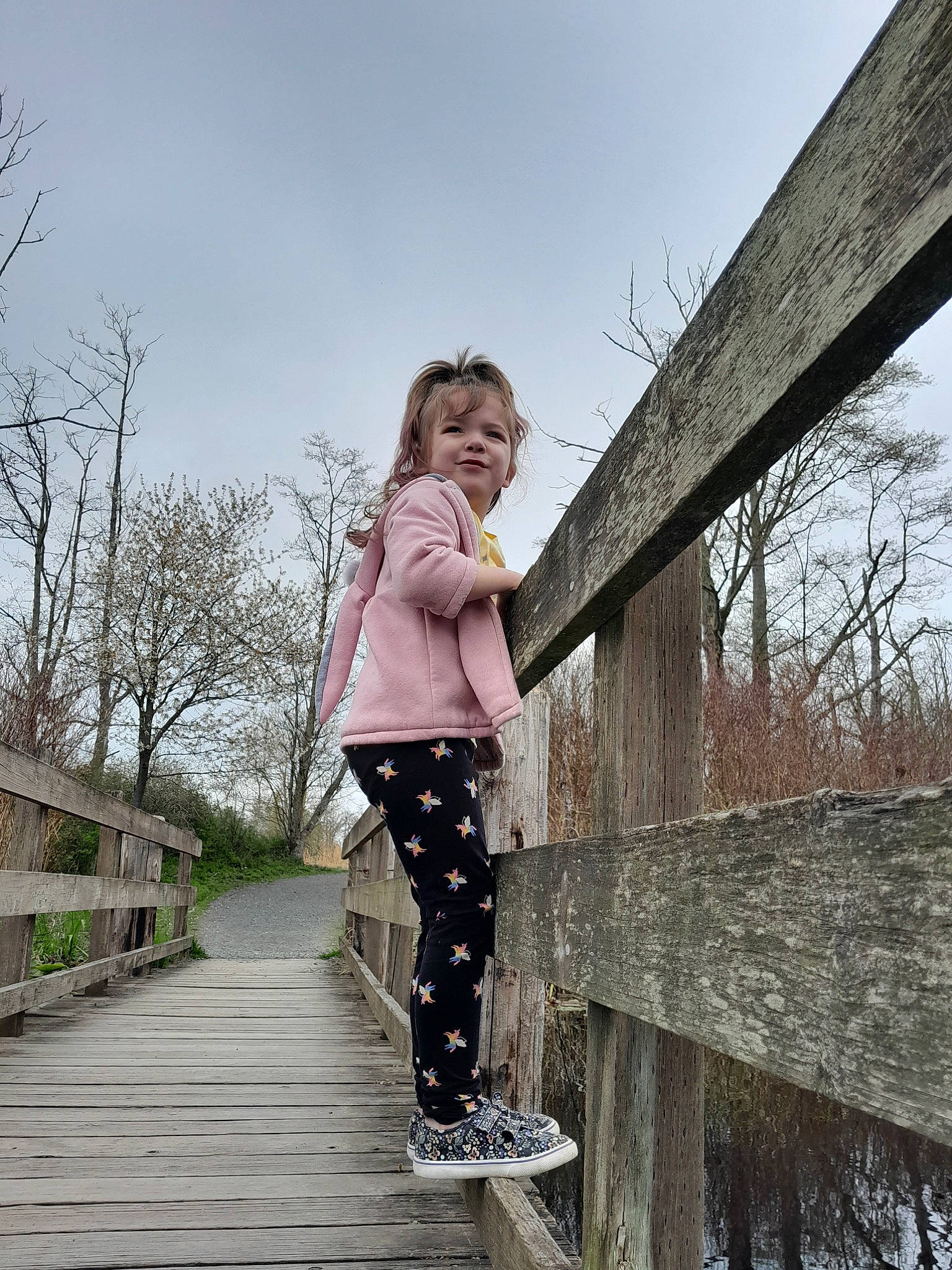Luciana joined the competition — help win amazing prizes! boot, bridge, child, denim, flash_photography, fun, grass, handrail, happy, joy, leisure, pattern, people_in_nature, person, recreation, sky, stairs, toddler, tree, waist