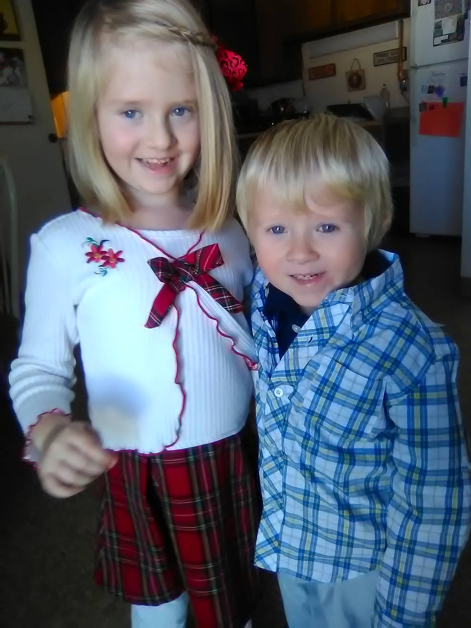 Joseph Jr is registered to the contest to win money with this photo: child, design, iris, joy, pattern, person, plaid, sibling, smile, tartan, textile, toddler