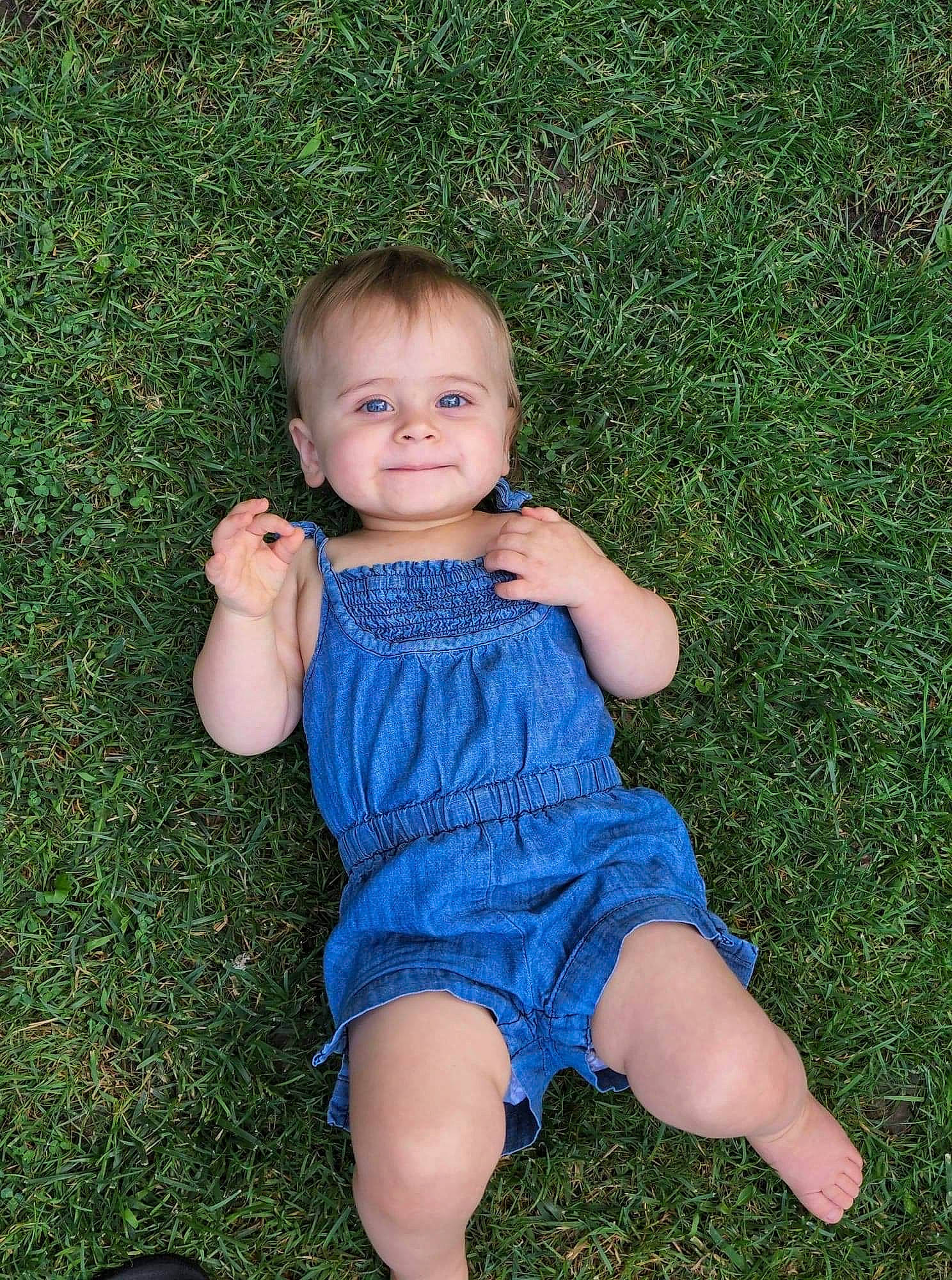 Lillianah joined the competition — help win amazing prizes! baby, baby_toddler_clothing, dress, eye, face, finger, flash_photography, grass, grassland, hand, happy, human_body, joy, leaf, meadow, people_in_nature, person, plant, skin, smile