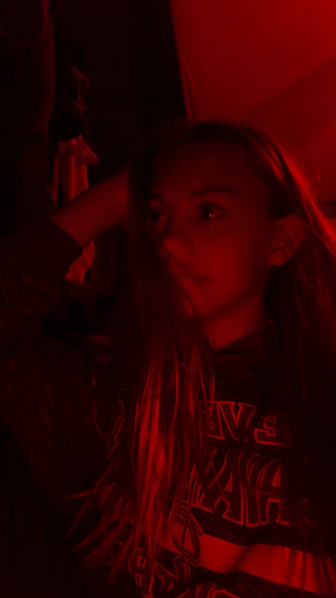 Kloe is registered to the contest to win money with this photo: art, black, darkness, flesh, head, lady, lip, magenta, maroon, mouth, person, photography, portrait, red, room, smile, under_exposed