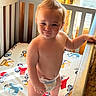Kouda joined the competition — help win amazing prizes! toddler, child, diaper, crib, bed, bedding, vehicles, curtains, window, sunlight, hair, mohawk, indoors, standing, handrail, smile, skin, furniture, room, playful