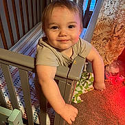 Kouda joined the competition — help win amazing prizes! toddler, crib, smiling, child, indoor, curtains, blanket, carpet, furniture, baby, person, face, arm, clothing, window, home, room, pattern, wood, lighting