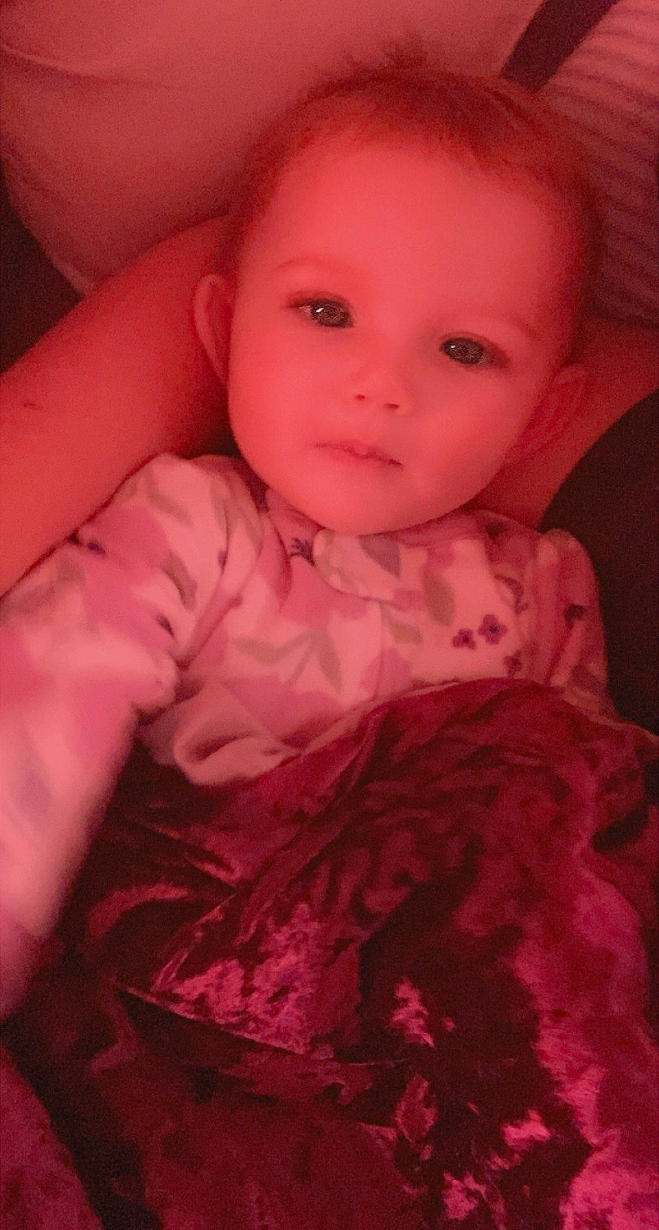 Haley is registered to the contest to win money with this photo: baby_toddler_clothing, cheek, comfort, eye, eyelash, flash_photography, happy, human_body, iris, linens, lip, magenta, mouth, nose, person, pink, skin, sleeve, smile, textile