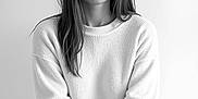 Serena a rejoint le concours — aidez-le/la à gagner de superbes lots ! black_and_white, calm, casual, child, fashion, girl, hands, indoor, knees, long_hair, minimalist, monochrome, portrait, sitting, smile, soft_light, studio, sweater, young, youth