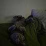 cat, gray_cat, upside_down, pet, animal, indoor, blanket, green_blanket, cozy, cute, fur, whiskers, ears, paws, relaxed, looking, eyes, resting, home, soft