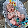 Olivia joined the competition — help win amazing prizes! baby, child, bouncer, seat, outdoor, pavement, cute, infant, foot, hand, clothing, pattern, animal_print, rainbow, expression, comfort, playful, sunshine, monkey, toddler