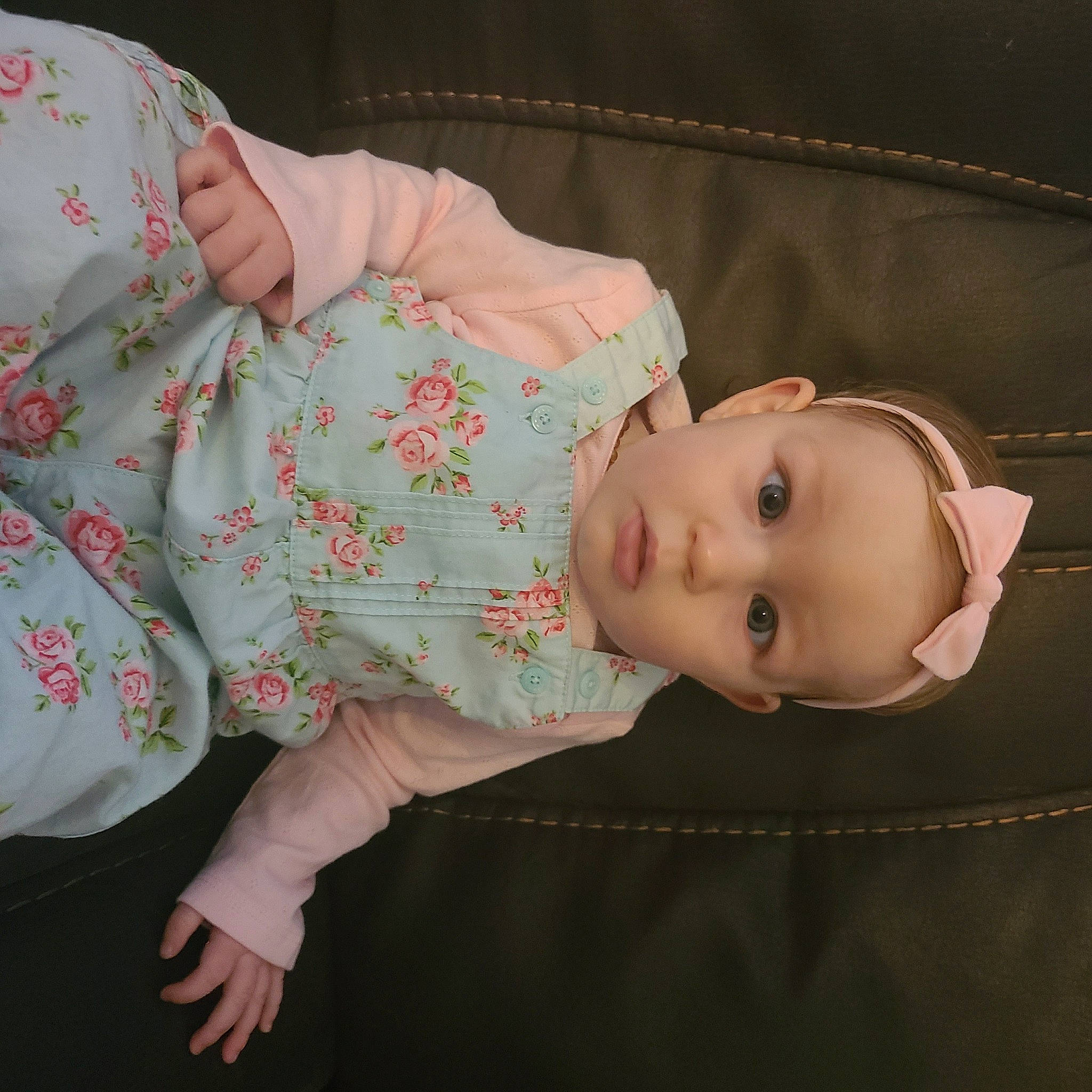 Kaylyn joined the competition — help win amazing prizes! baby, baby_products, baby_toddler_clothing, cheek, child, chin, comfort, doll, eyelash, fashion_accessory, headgear, linens, pattern, peach, person, room, sitting, skin, sleeve, toddler