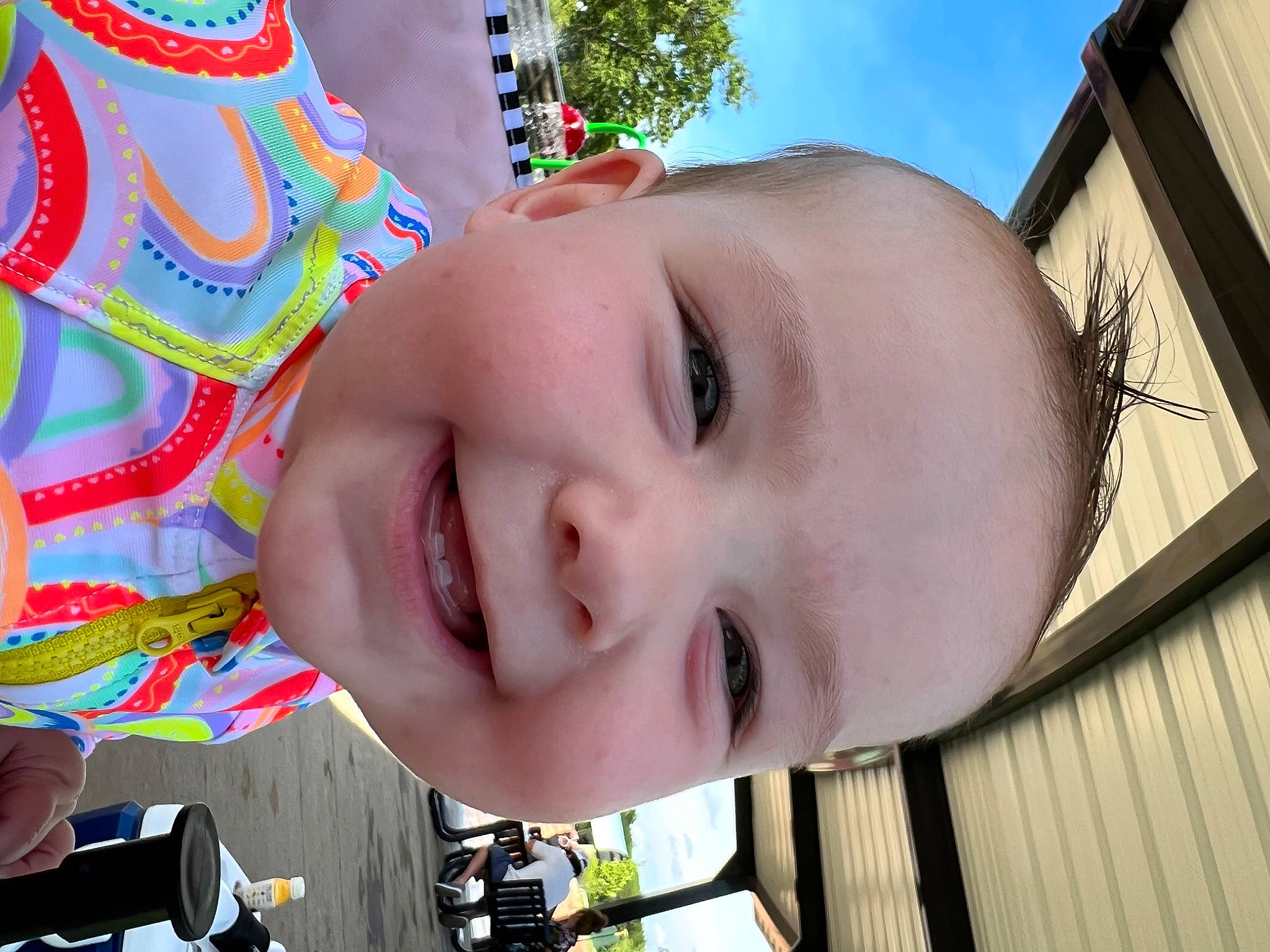 Bexlee joined the competition — help win amazing prizes! cheek, chin, eye, face, facial_expression, fun, happy, iris, joy, leisure, lip, mouth, nose, organ, person, product, skin, sky, smile, toddler